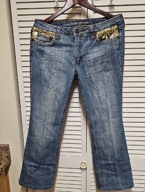 EUC Vintage Refuge Premium Gold Sequined Ankle Jeans Sz 13